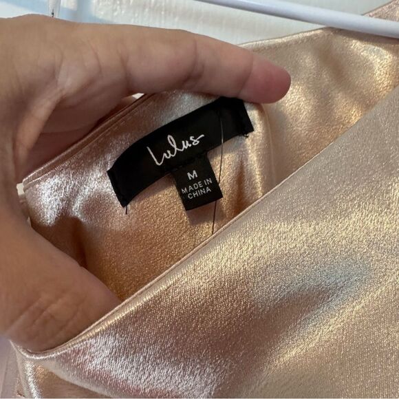 Lulus Lavish Looks Gold Satin One-Shoulder Tie-Strap Maxi Dress NWT Size Medium - Picture 10 of 10